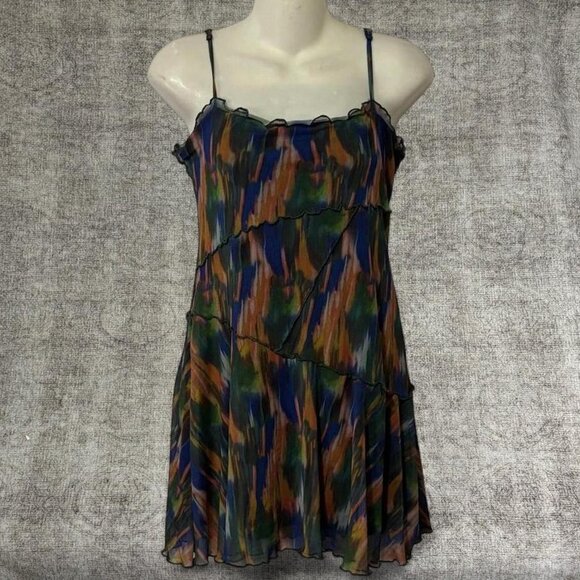 Urban Outfitters Multicolored Sheer Mesh Ruffle Cami Dress S - Picture 1 of 6